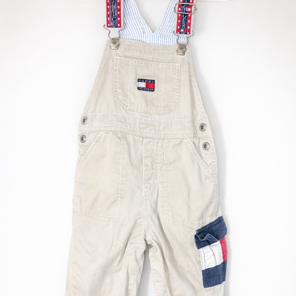 Tommy Hilfiger Toddler Overalls | Size 3T | Cream Khaki | Classic Logo